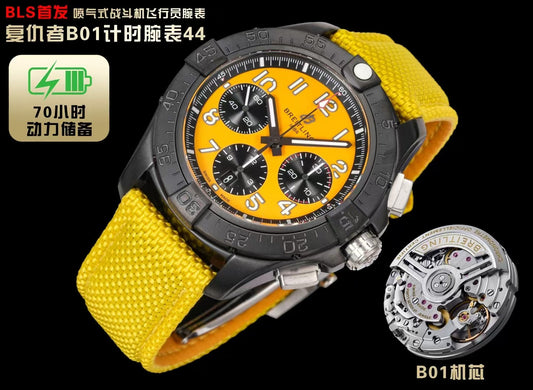 Avenger B01 Chrono Night Mission 44mm DLC/NY Yellow Dial BLSF Cal.01