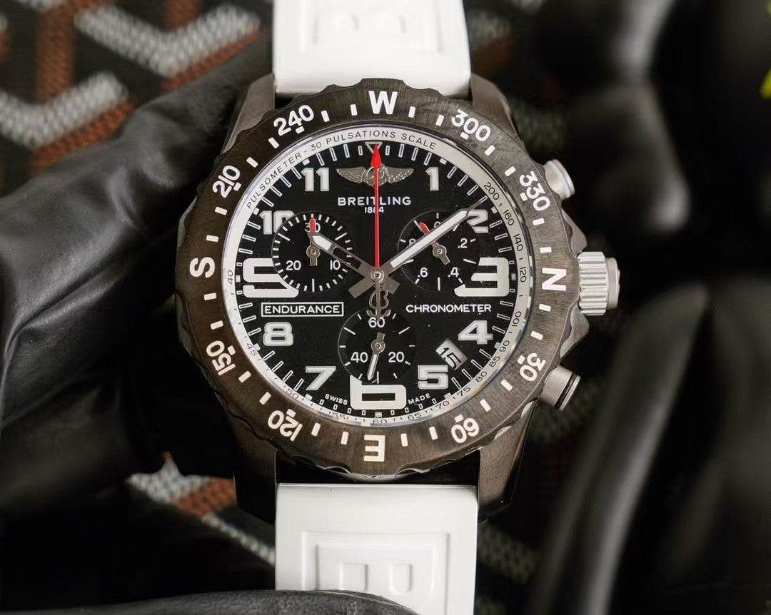 Professional Chronograph PVD Black Dial On Orange Strap Swiss Quartz