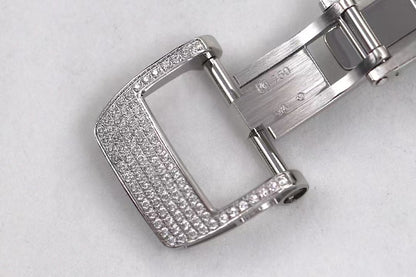 RM07-01 Ladies 31.5mm Mop Full Square Diamonds Case on White Rubber ZF CRMA2