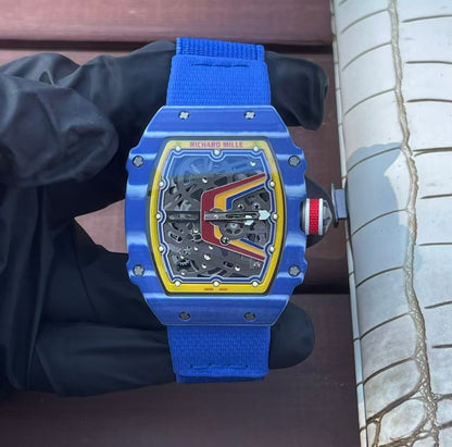 RM67-02 Red Blue Skeleton Dial on Blue Elastic Strap UMI V2 CRMA7