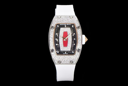 RM07-01 Ladies 31.5mm Red Full Square Diamonds Case on Black Rubber ZF CRMA2