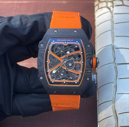 RM67-02 McLaren Black NTPT Skeleton Dial on Orange Elastic Strap AVF V2 CRMA7