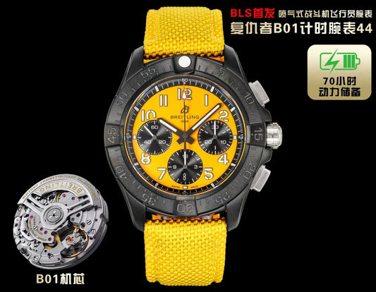Avenger B01 Chrono Night Mission 44mm DLC/NY Yellow Dial BLSF Cal.01
