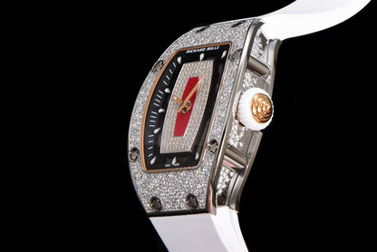 RM07-01 Ladies 31.5mm Red Full Square Diamonds Case on Black Rubber ZF CRMA2