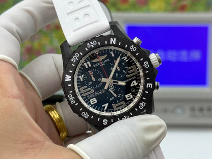 Professional Chronograph PVD Black Dial On White Strap Swiss Quartz