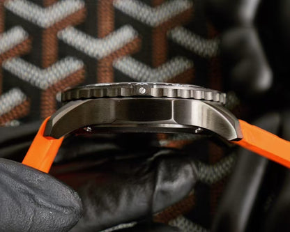 Professional Chronograph PVD Black Dial On Orange Strap Swiss Quartz