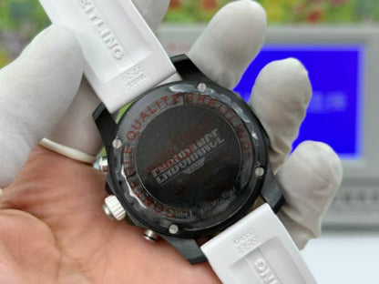 Professional Chronograph PVD Black Dial On White Strap Swiss Quartz