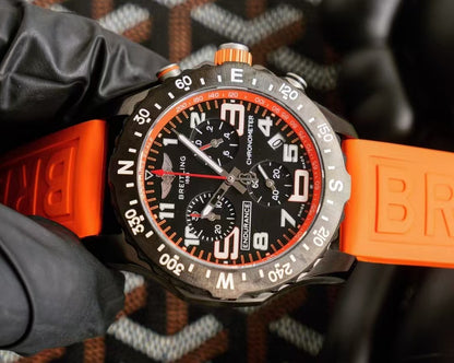 Professional Chronograph PVD Black Dial On Orange Strap Swiss Quartz