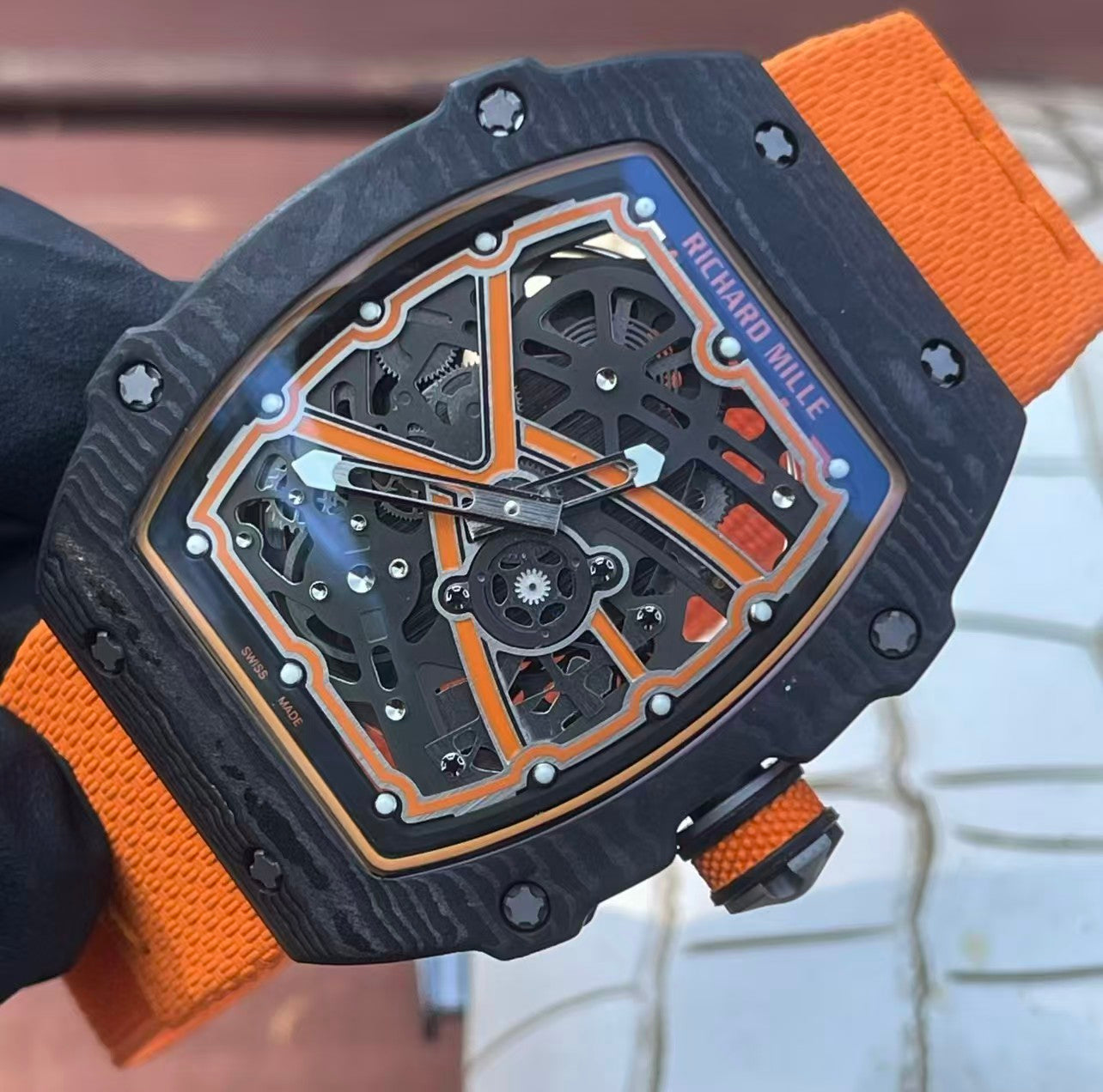 RM67-02 McLaren Black NTPT Skeleton Dial on Orange Elastic Strap AVF V2 CRMA7