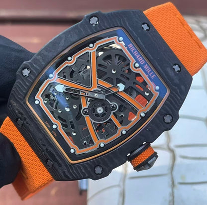 RM67-02 McLaren Black NTPT Skeleton Dial on Orange Elastic Strap AVF V2 CRMA7