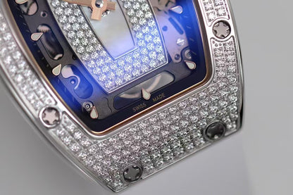 RM07-01 Ladies 31.5mm Mop Full Square Diamonds Case on White Rubber ZF CRMA2