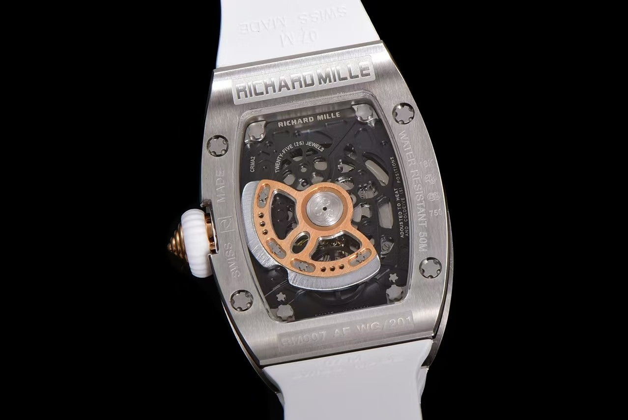 RM07-01 Ladies 31.5mm Red Full Square Diamonds Case on Black Rubber ZF CRMA2