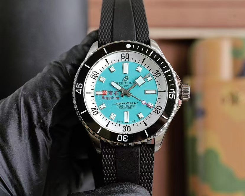 Superocean 44mm Tiffany Blue Dial on Black Rubber Strap TF A2824