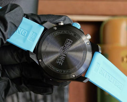 Professional Chronograph PVD Black Dial On Blue Strap Swiss Quartz
