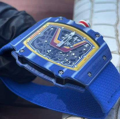 RM67-02 Red Blue Skeleton Dial on Blue Elastic Strap UMI V2 CRMA7