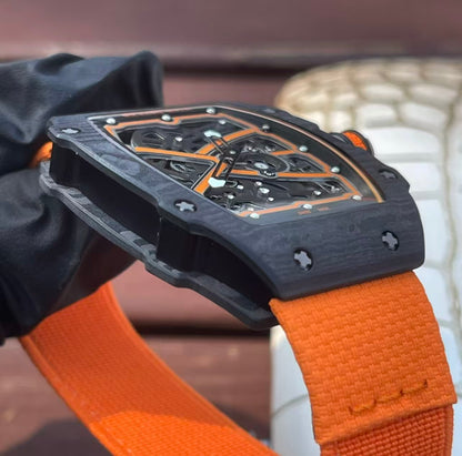 RM67-02 McLaren Black NTPT Skeleton Dial on Orange Elastic Strap AVF V2 CRMA7