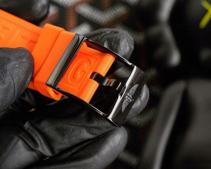 Professional Chronograph PVD Black Dial On Orange Strap Swiss Quartz