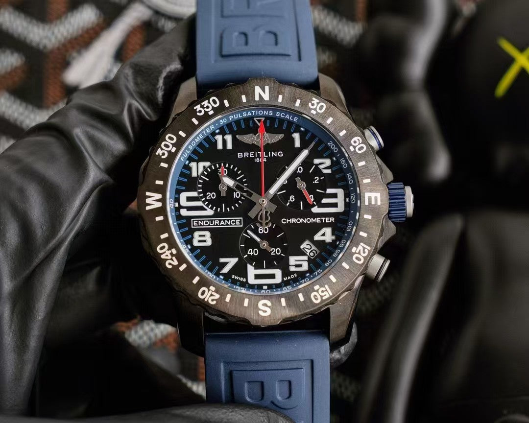 Professional Chronograph PVD Black Dial On Orange Strap Swiss Quartz