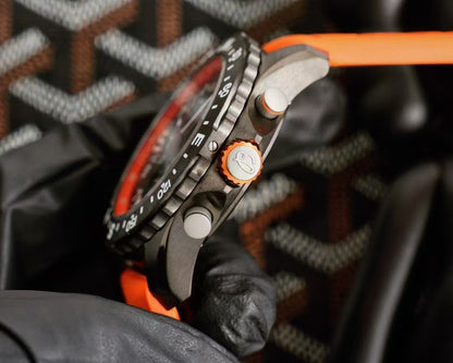 Professional Chronograph PVD Black Dial On Orange Strap Swiss Quartz
