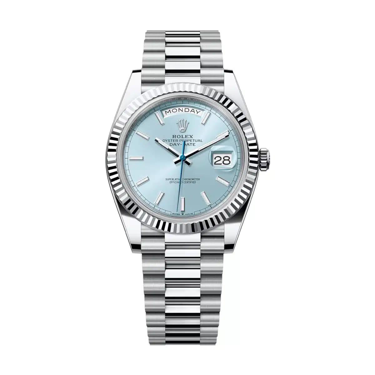 DayDate 228236 40mm SS/SS Ice Blue/Dia RGF VR3255 (Weighted Approx.210g )
