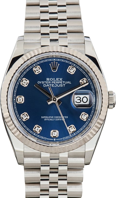 Datejust 126234 36mm Jus SS/SS Blue/Diamond RWF JH3235 (Free Sprung)