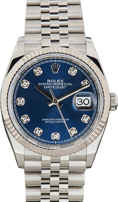 Datejust 126234 36mm Jus SS/SS Blue/Diamond RWF JH3235 (Free Sprung)