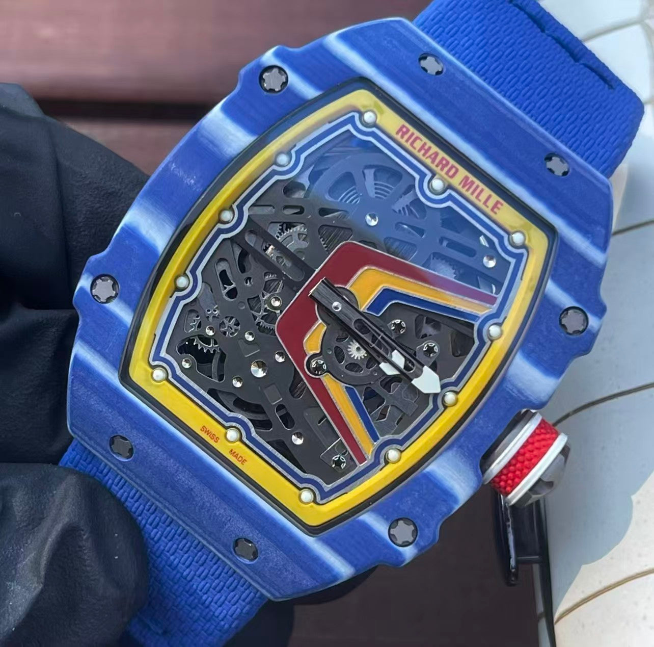 RM67-02 Red Blue Skeleton Dial on Blue Elastic Strap UMI V2 CRMA7