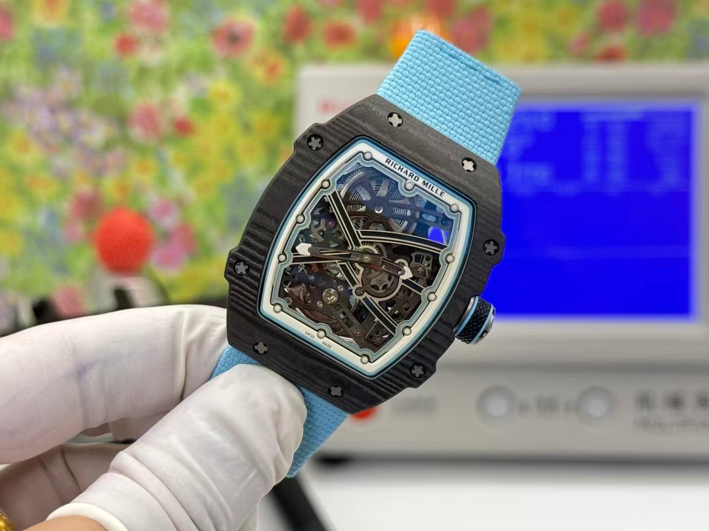 RM67-02 Black NTPT Skeleton Dial on Blue Elastic Strap UMI V2 CRMA7