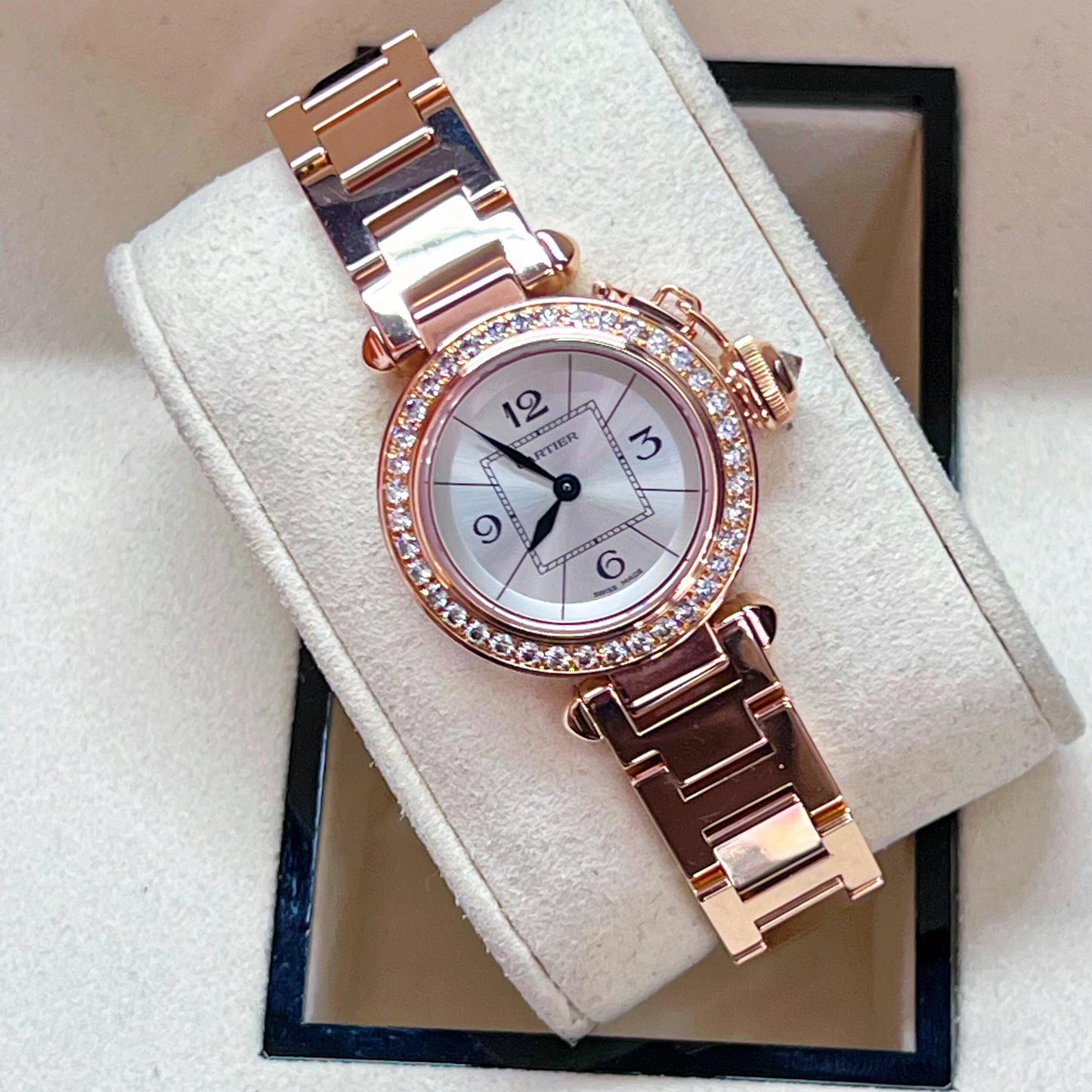 Pasha De Cartier Ladies 30mm Dia RG/RG White Dial AF Quartz