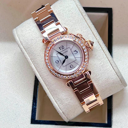 Pasha De Cartier Ladies 30mm Dia RG/RG White Dial AF Quartz