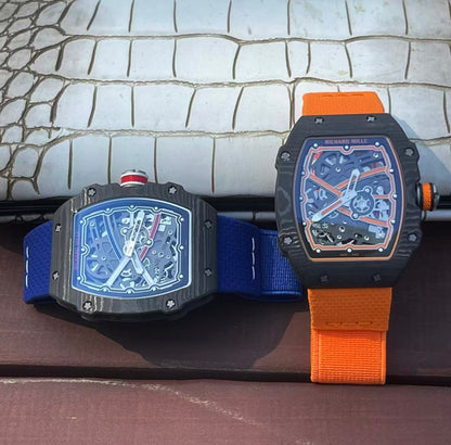 RM67-02 McLaren Black NTPT Skeleton Dial on Orange Elastic Strap AVF V2 CRMA7