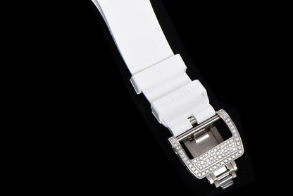 RM07-01 Ladies 31.5mm Red Full Square Diamonds Case on Black Rubber ZF CRMA2