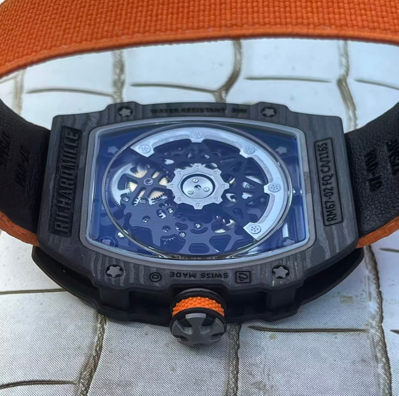 RM67-02 McLaren Black NTPT Skeleton Dial on Orange Elastic Strap AVF V2 CRMA7