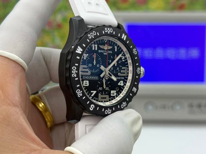 Professional Chronograph PVD Black Dial On White Strap Swiss Quartz